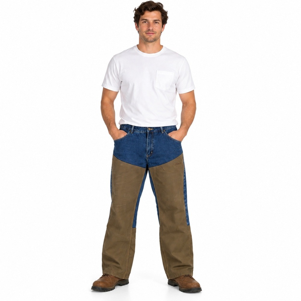 Cabela's Upland Hunting Pants Mens 40x32 Blue Brown Nylon Overlay Brush Jeans